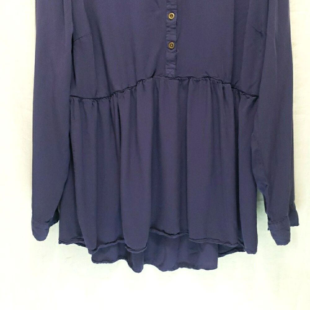 Torrid Navy Blue Challis Babydoll Blouse 0 XL 1X Long Sleeve Button Split Neck - Picture 3 of 10